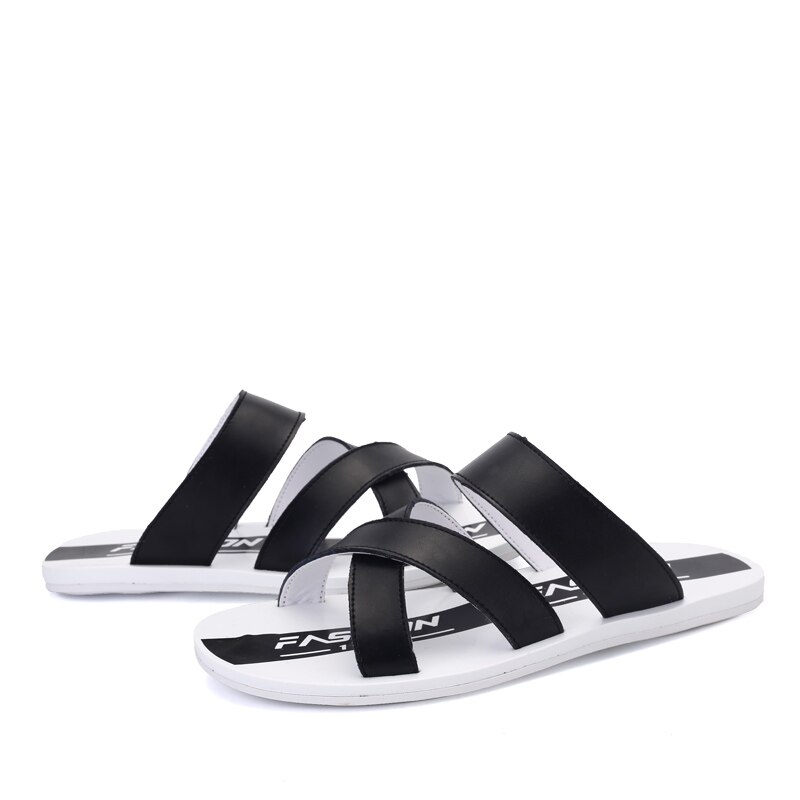Vietnam verano menn fisk sandale chancla flip herren dusj strand sommer gummi homme erkek playa imitasjonssko sandalia: Svart / 40