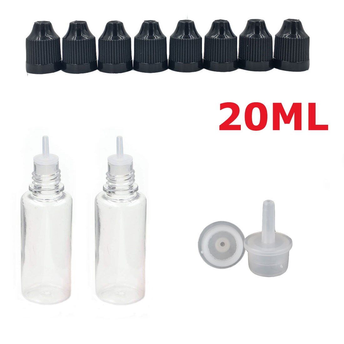 10 Stuks X 3 Ml-100 Ml Pet Clear Dropper Flessen Lege Plastic Sap Eye Liquid Hervulbare Containers Met zwart Caps Dropper Tips: 20ML x 10PCS