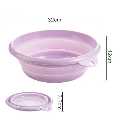 Portable Folding Wash Basin Household Outdoor Dual Purpose Hanging Holes Wash Face Fruits Vegetables Basin Plastic: Purple 32X12CM