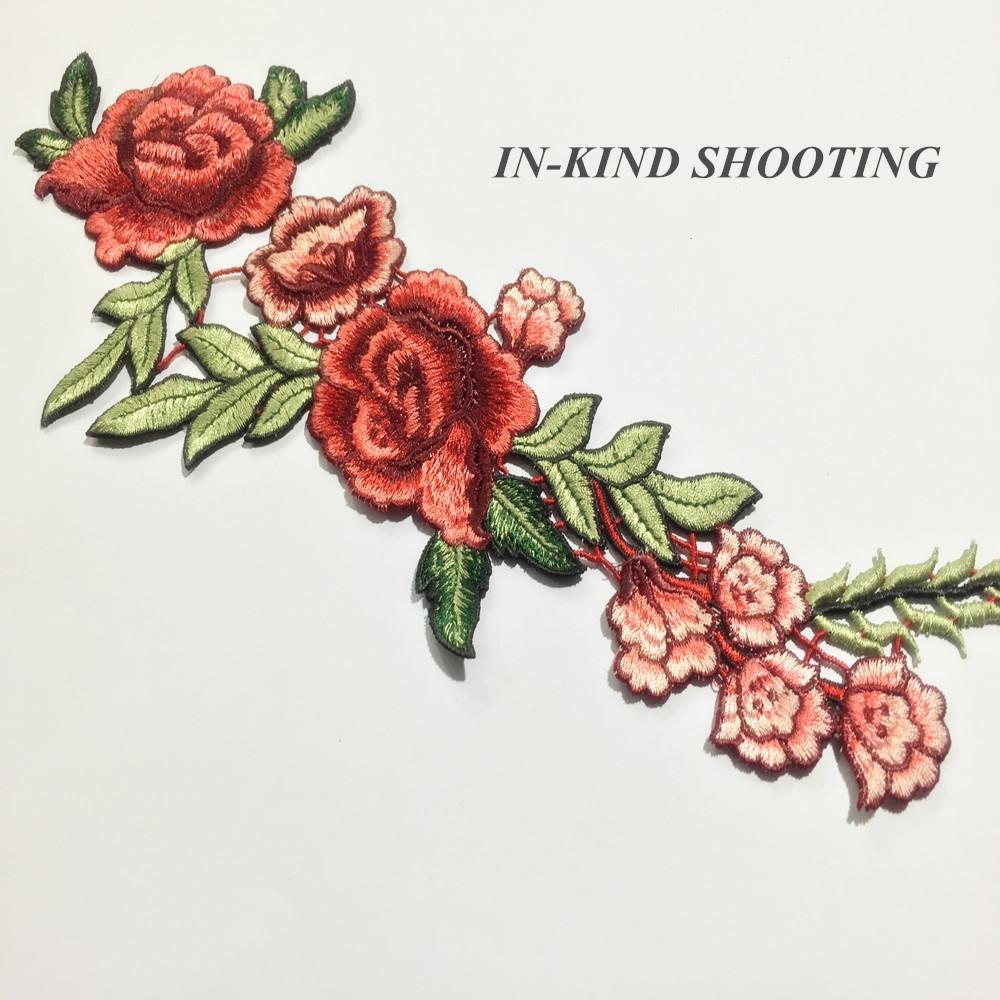 Rose Flower Embroidery Patches Sticker Clothes Parches Para La Ropa Applique Embroidery Flower Patches Diy Clothing Accessories