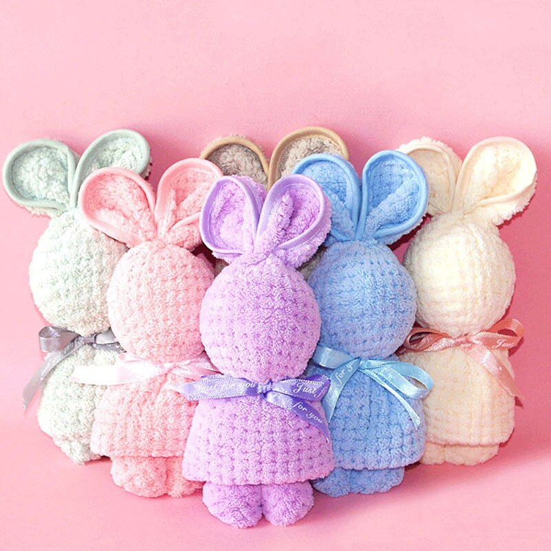 Cute Bunny Rabbit Shape Towel Super Absorbent Baby Bath Towel Thick Soft Bathroom Towels Comfortable Doll Bath Towels