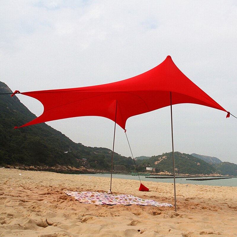 Familie Strand Zonnescherm Lichtgewicht Zon Schaduw Tent Met Zandzak Ankers Voor Park Outdoor Camping Paraplu Strand Tent: Red