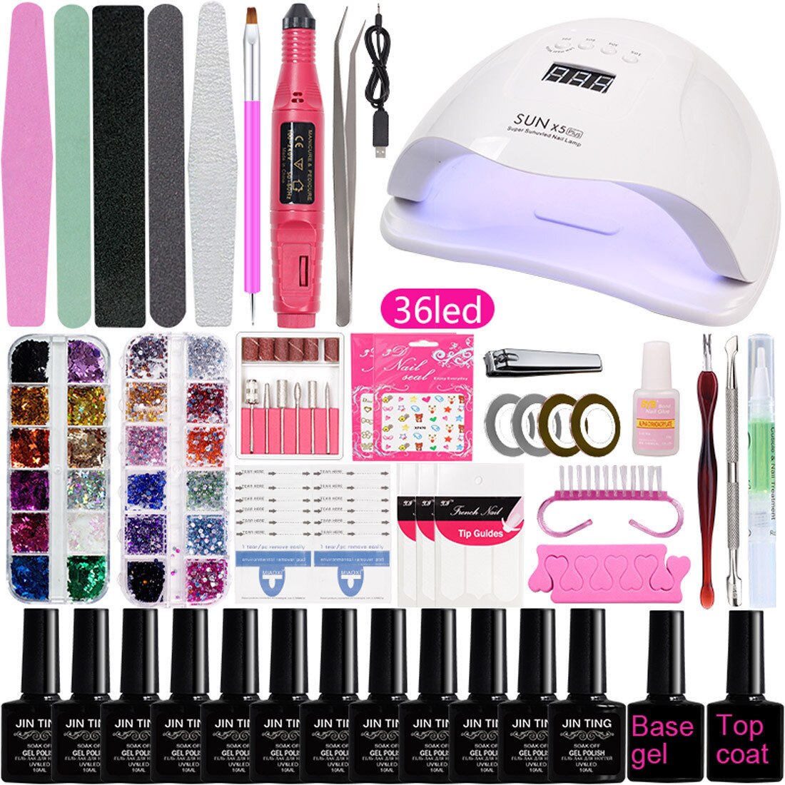 Nouvelle perceuse à ongles électrique sèche-lampe à LED UV avec 12 pièces Kit de vernis à ongles Gel tremper ensemble d'outils de manucure: B2B