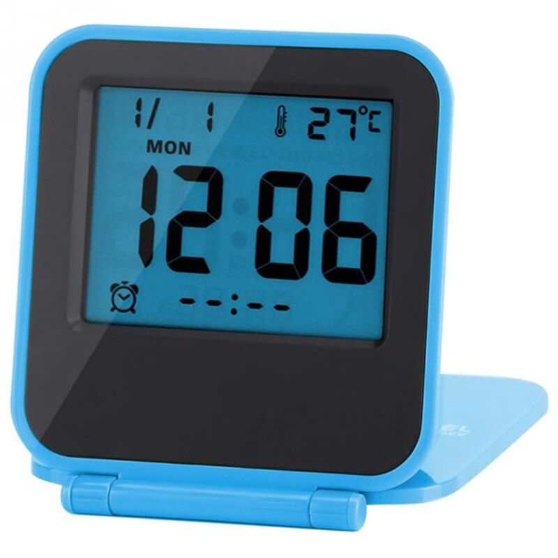 Alarm Clock Portable Foldable Tabletop Travel Digital Alarm Clock With Temperature Calendar Date Week Kitchen Alarm Clock: Blue
