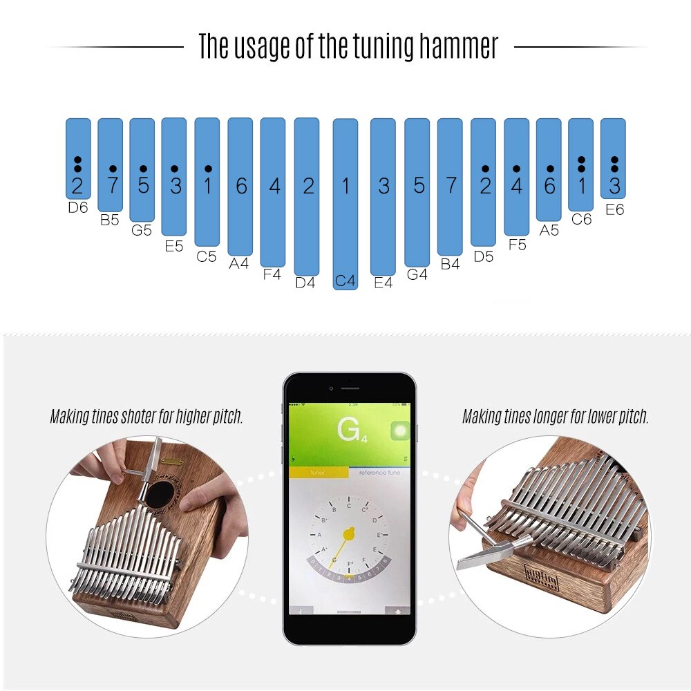 Lingting K17A Kalimba 17 keys [C major African Padauk] Thumb Piano Birthday Musical instrument