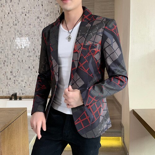Höstkavaj masculino bröllopskavaj slim fit streetwear casual kostym jacka rutig klänning kappa ropa hombre: Röd / Asiatisk storlek m