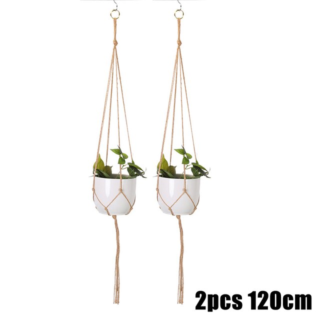 Macramé Plantenhanger Set – 2 Stuks, Handgemaakt Van Nylon Touw, 105 Cm Lang, Voor Binnen En Buiten (wit)