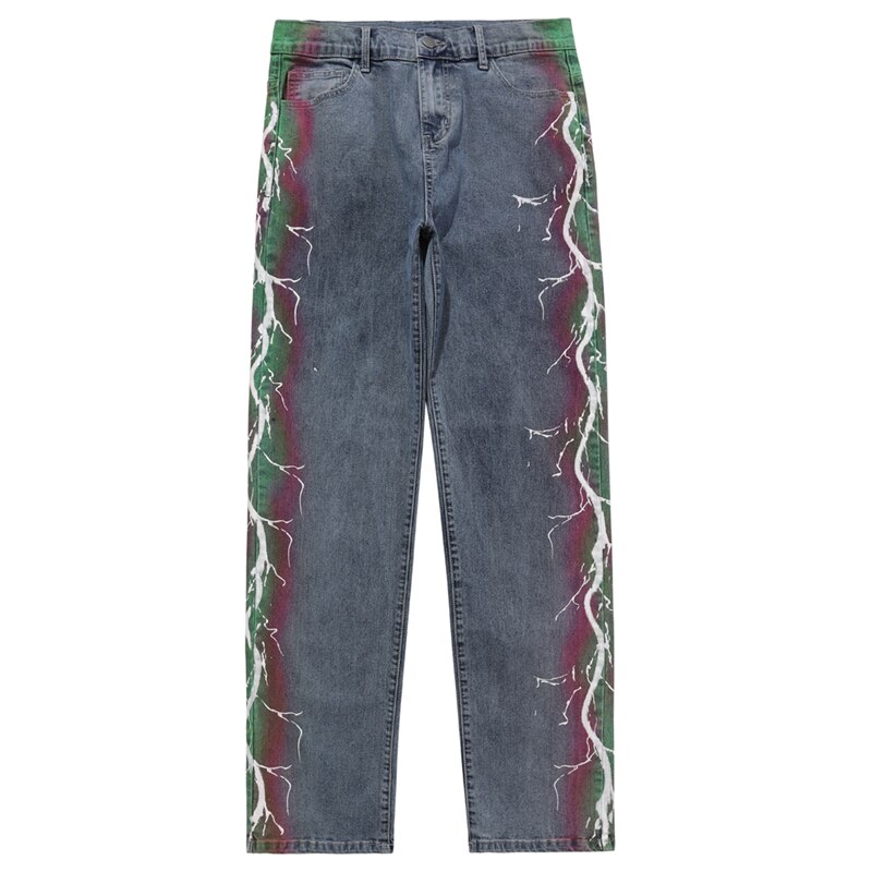 Pantalones de ropa informal estilo Hip Hop estampado de rayos vaqueros Harajuku Vintage Denim lavado pantalones Goth Punk pantalones holgado Casual pantalón