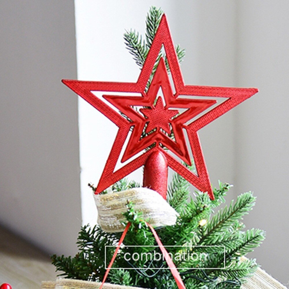 Optioneel Kerstboom Topstar Ornamenten Vergulde Plastic PVC vijfpuntige Ster Voor Home Party Kerst Decoratie 3 Maten