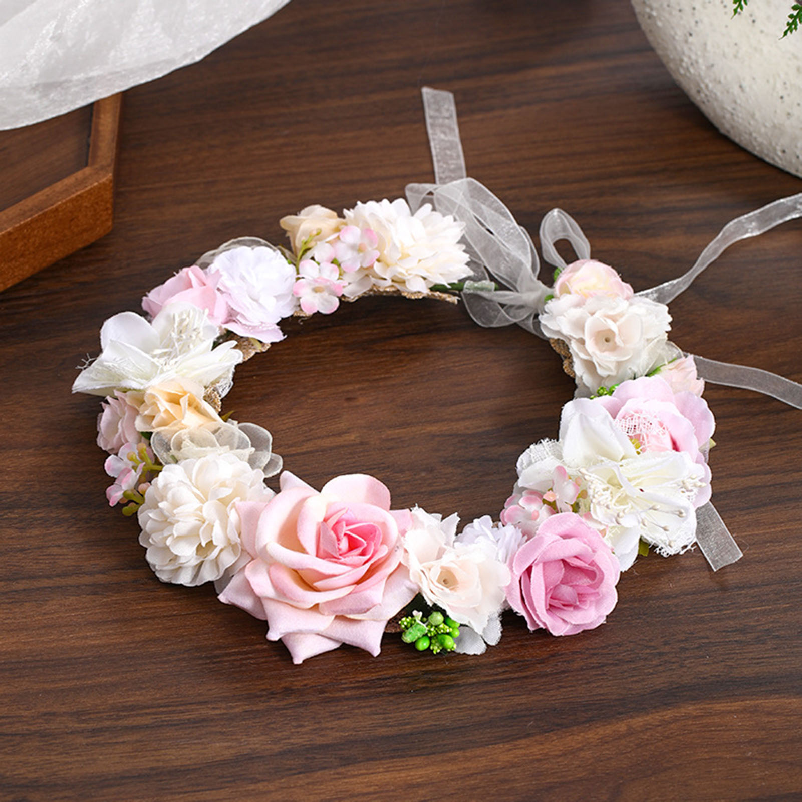 Boho Style Flower Headbands for Women Girls Floral Garland Wreath Tiaras Wedding Crown Hair Accessories Headpieces Jewelry: Rhodium Plated