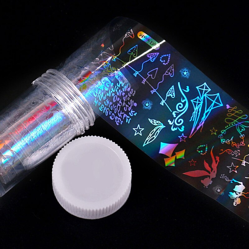 4*100Cm/rouleau holographique ongles Film flamme papillon Smiley Graffiti Nail Art transfert autocollant eau toboggan Nail Art décalque bricolage