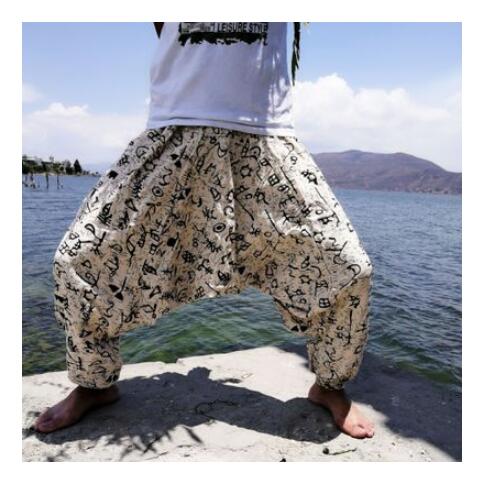 20 print thai hip hop aladdin hmong baggy bomuld hør harem bukser mænd plus size brede ben bukser boho casual bukser cross-bukser: 5