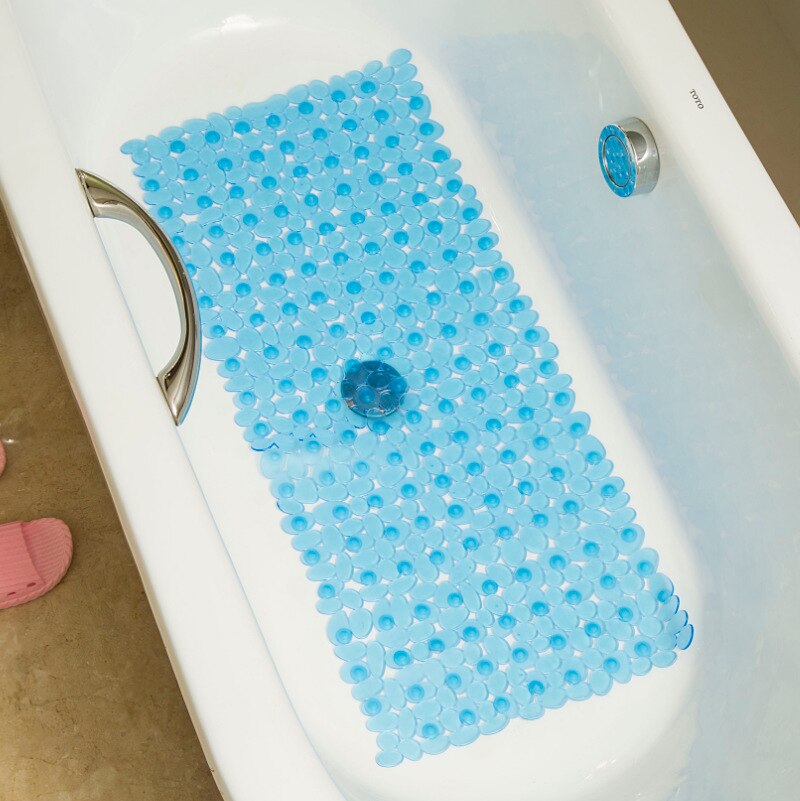 Badekar måtter badekar pvc stor sikkerhedsbruser skridsikker badeværelsesmåtter med sugekopper småsten gulvpuder 40*88cm: Himmelblå