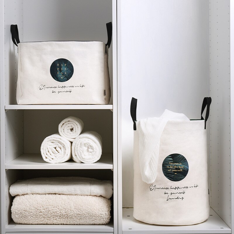 Household Canvas Foldable Dirty Clothes Basket Large Capacity Portable Laundry Storage Bags with Drawstring Mesh Dustproof Cover