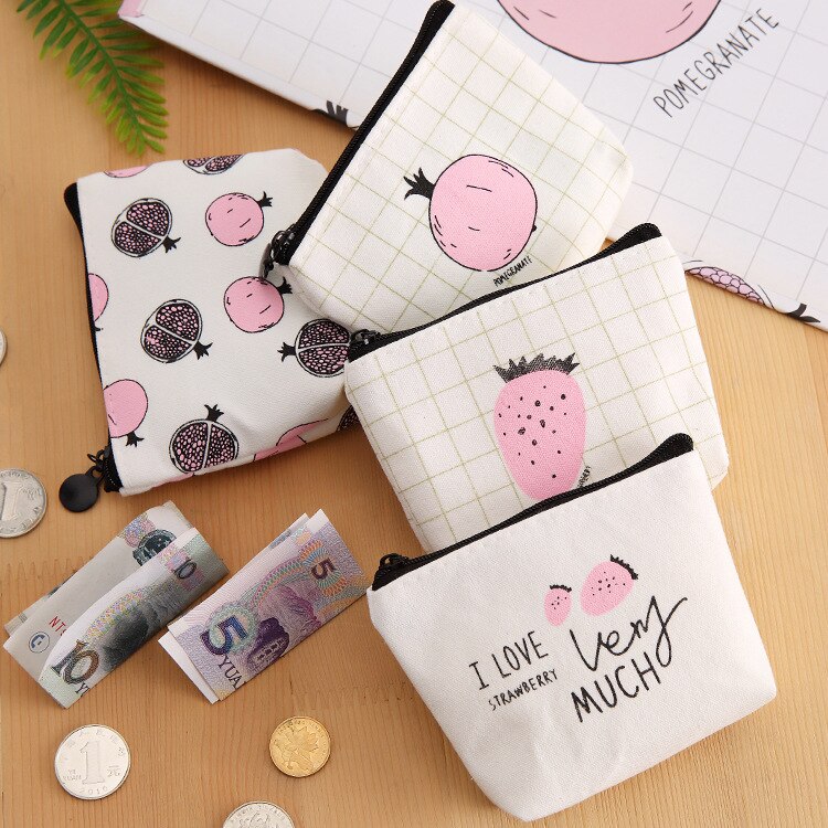 Canvas Fabric Coin Purse Bag For Women Girl Zip Wallet Fruit Pattern Small Case Pouch Holder Mini Zero Purse