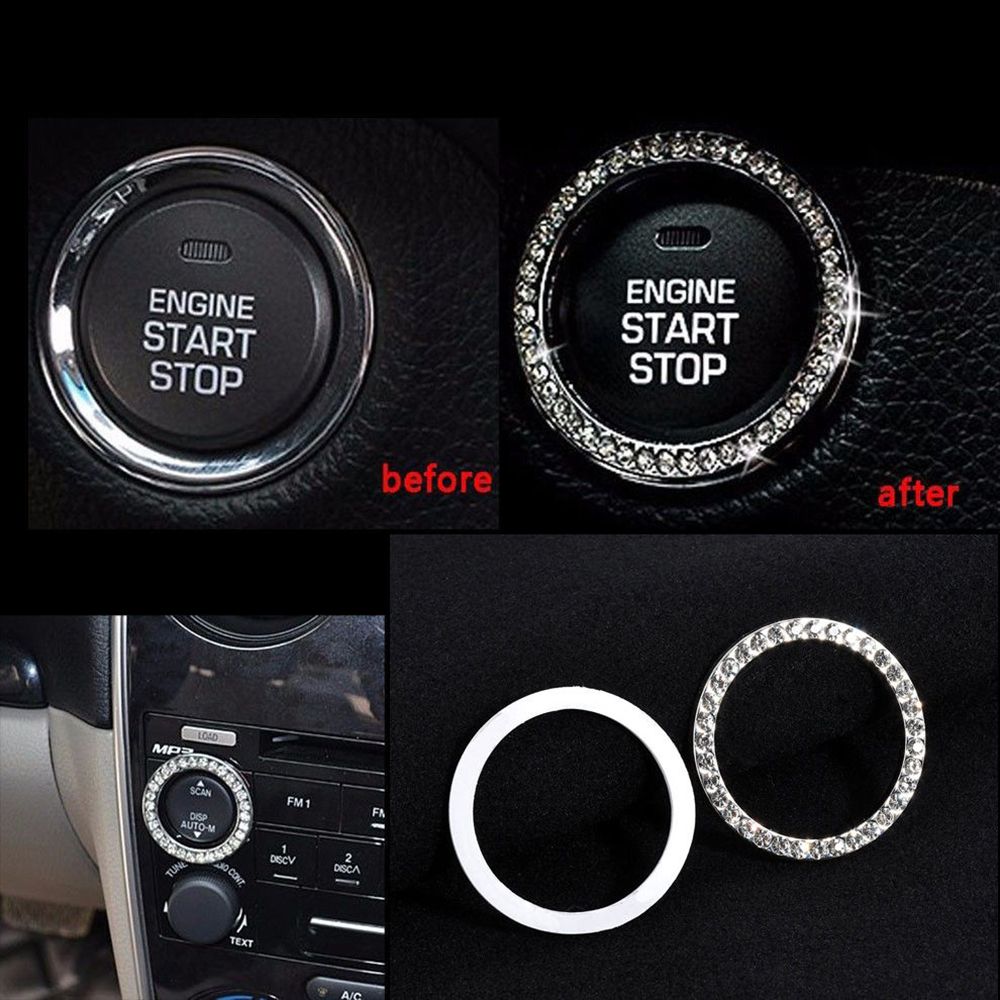 Auto Suv Start Schakelaar Knop Decoratieve Ring Bling Auto Accessoires Interieur Zilveren Diamanten Strass Cirkel 40Mm/1.57"