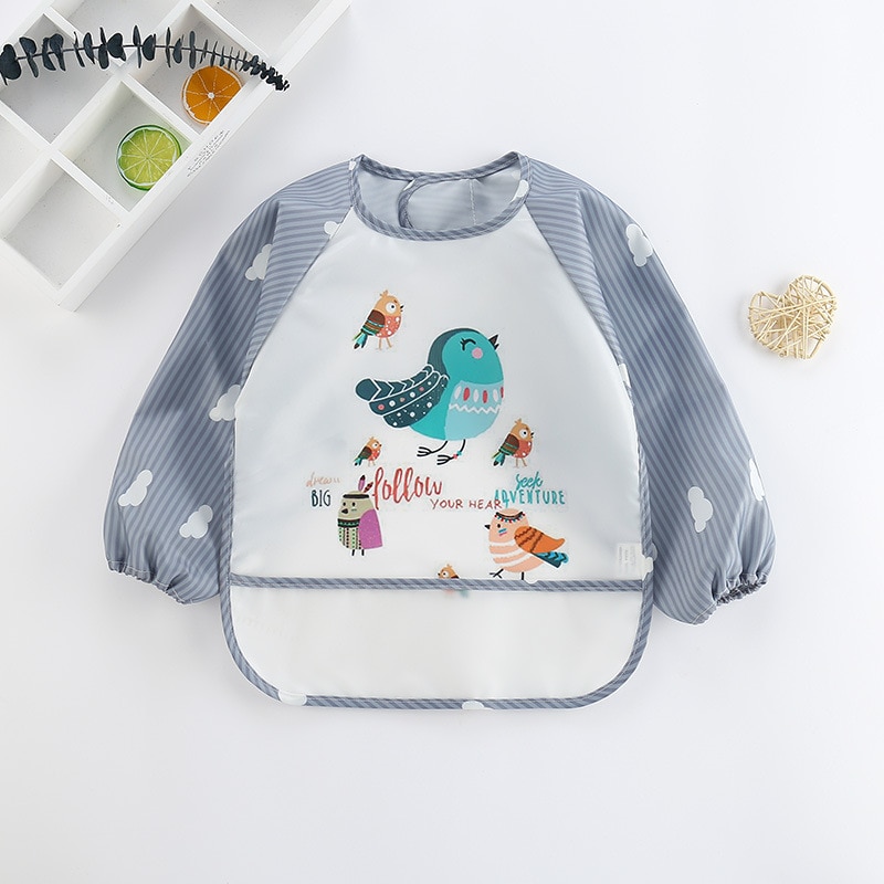 Baby Slabbetjes Burp Doeken Waterdicht Lange Mouw Anti-Dragen Cartoon Bib Omgekeerde Gown Babyvoeding Bib Bavoir Manches Longues: A