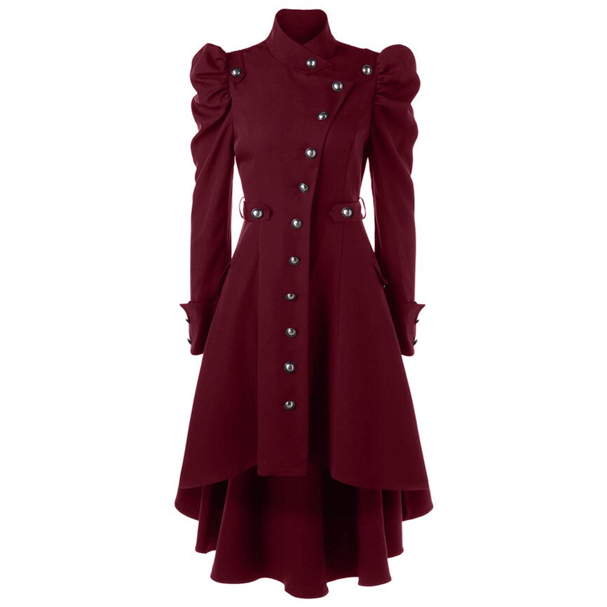 Kappa dam vintage steampunk lång kappa gotisk överrock dam retro jacka lyxmärke laxstjärtsväst femme: Röd / L