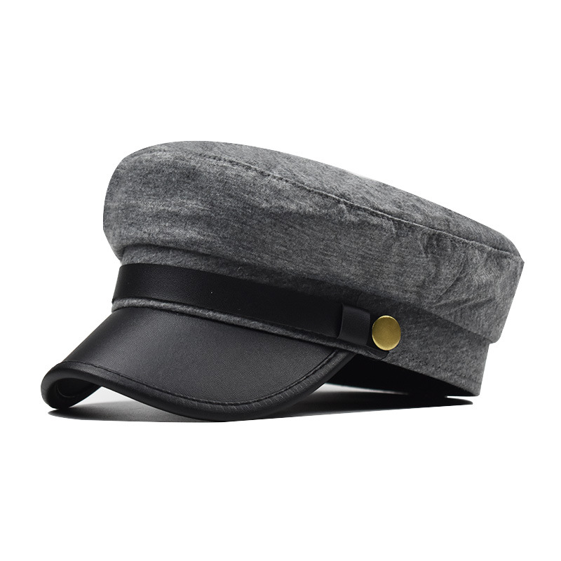 Nueva boina palabra PU cuero tapa superior plana niñas mujeres algodón salvaje transpirable pato lengua Octagonal gorra femenina Inglaterra temporada Unisex
