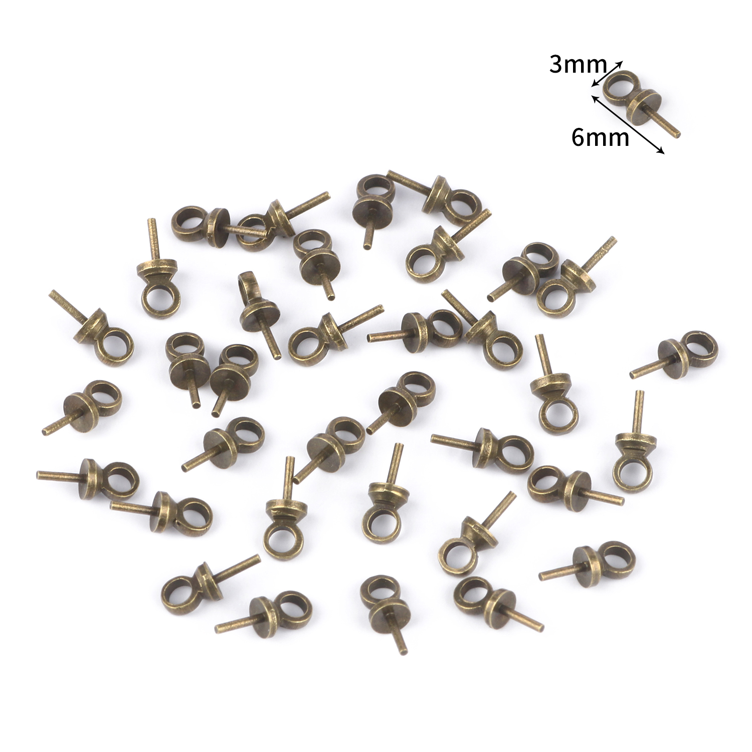 100/200pcs 6*3mm Copper Eye Pin Bail Pearl Charm Connector Bail For Pendants Supplies Diy Jewelry Findings Making Accessories: Bronze / 6x3mm 200pcs