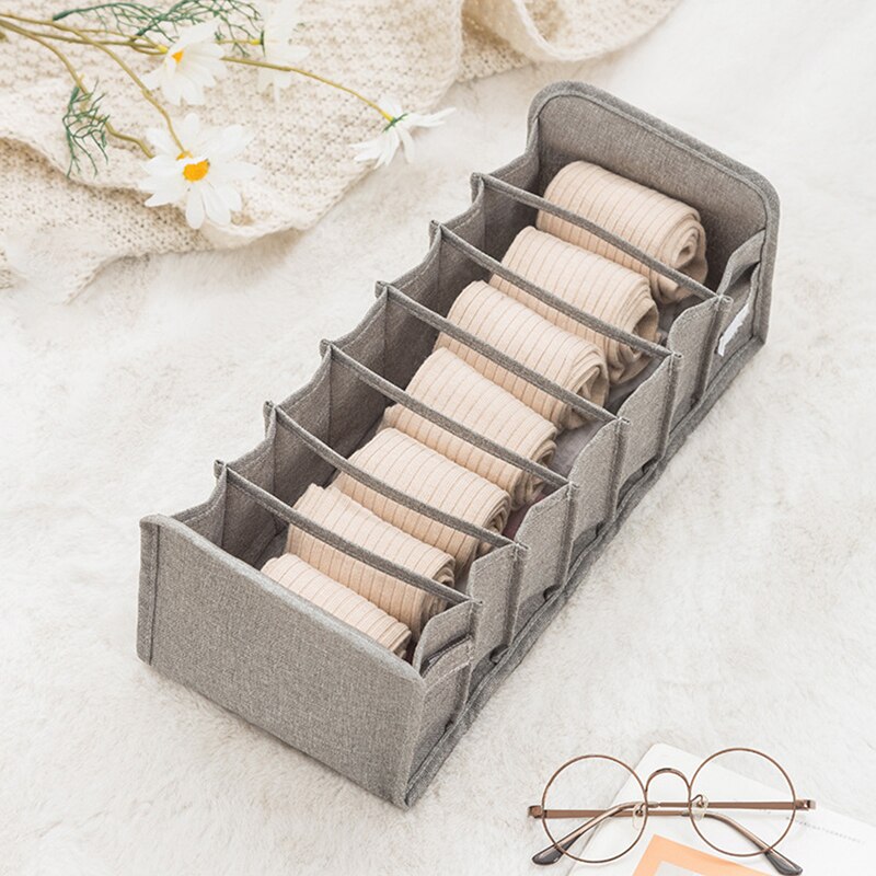 Cotton and linen Collapsible Closet Cabinet Organizer Underwear Storage Grids Foldable Drawer Organizer Interior For Socks Short: Gray 7gridS
