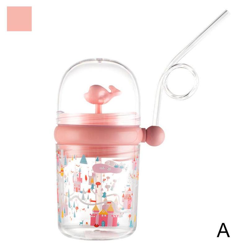 260ml barn roliga valvatten spray drickskopp tecknad mata sugrör barn med flaskor koppar bärbar läckagesäker drin  b4 p 9: Rosa