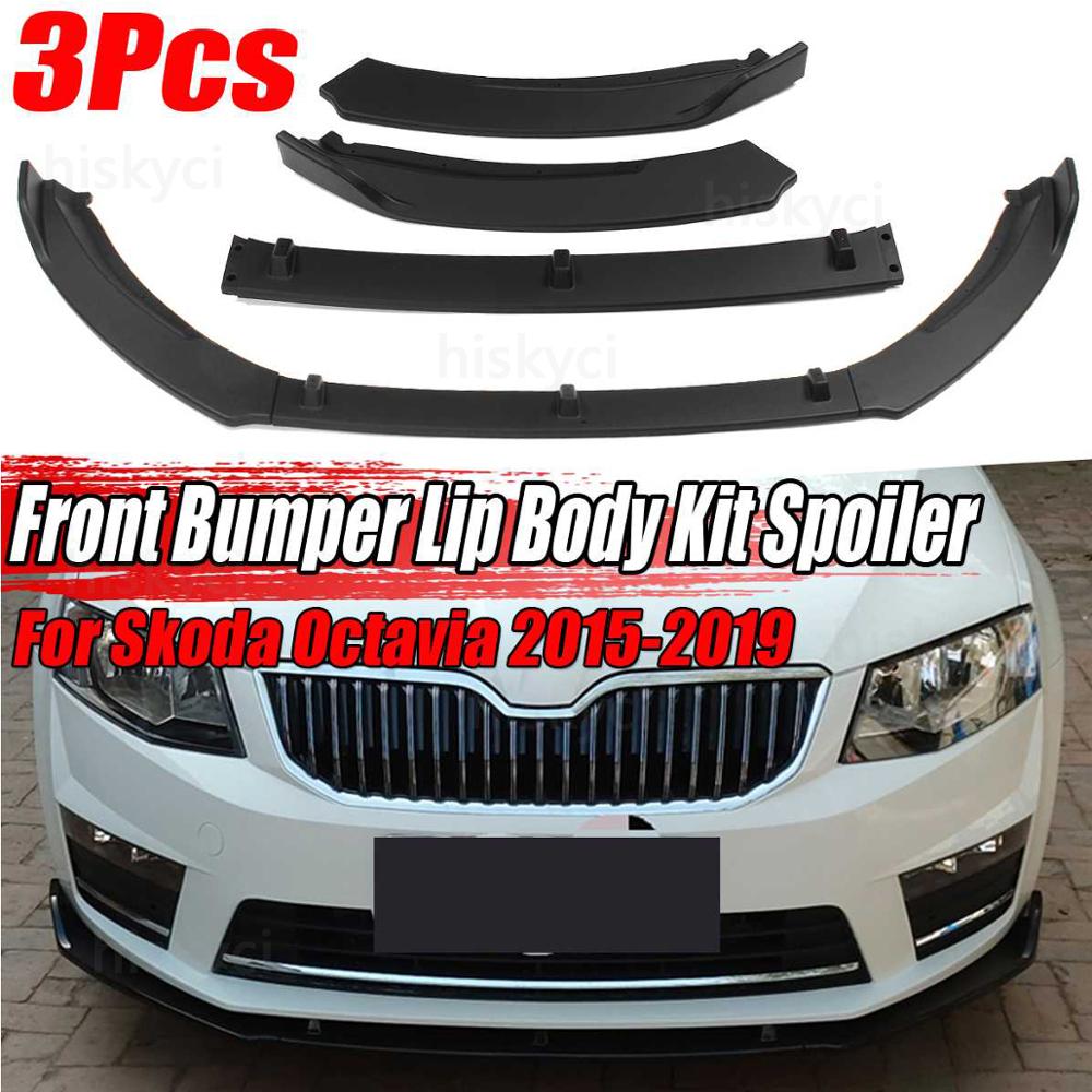 Carbon Fiber Look/Black Car Front Bumper Splitter Lip Spoiler Diffuser Protector Guard Body Kit Trim For Skoda Octavia