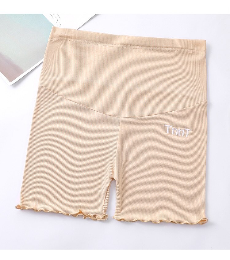 Poungdudu barsel gravide kvinder maveløft sommershorts gravide sikkerhedsbukser maveløft broderi anti-belysning: Khaki / Xl