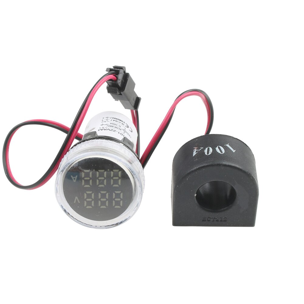 Mini Digitale Voltmeter 2 In1 22Mm AC50-500V 0-100A Amp & Voltmeter Amperemeter Voltage Meter Met Ct Huidige Transformator: WHITE