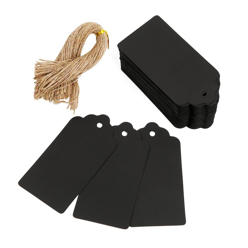 100pcs Large Size 4.5x9.5cm Kraft Tags with Hemp Strings Black White Kraft Scallop Hang Tag Blank Price Tags Paper Labels