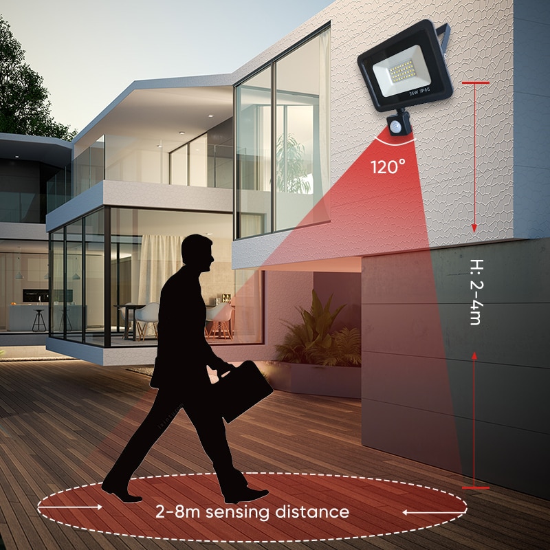 LED Floodlight RIP Motion Sensor IP66 Outdoor Waterproof 10W 20W 30W 50W 100W Garden Landscape Spotlight Gateway Wall Light