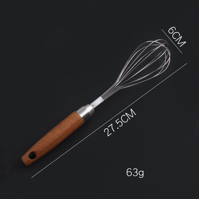Batedor de ovos de aço inoxidável 304, misturador manual, creme de ovo, leite em pó, ferramenta de cozimento, cabo de madeira, sensação boa: Cáqui escuro