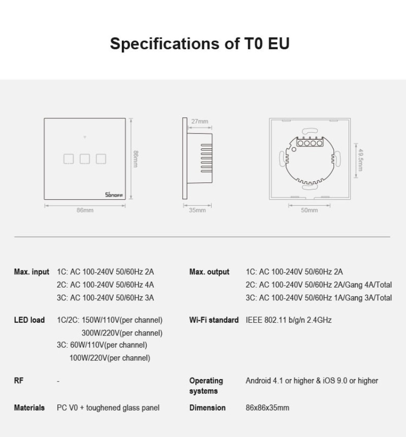 SONOFF T0 TX Clever WiFi Clever Schalter mit 1/2/3 Gang Drahtlose Wifi Schalter für Alexa Google Heimat Clever Heimat Clever Heimat EU & UK & uns