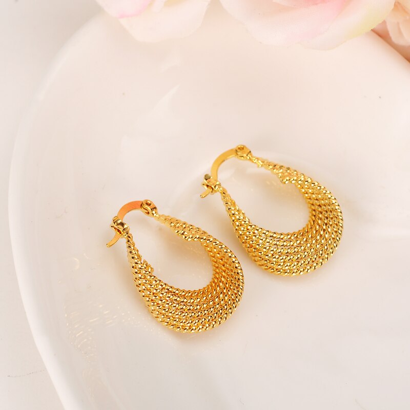 Pendientes huecos Vintage de oro sólido de 24k para mujer, joyería de , pendientes para esposas de , ,