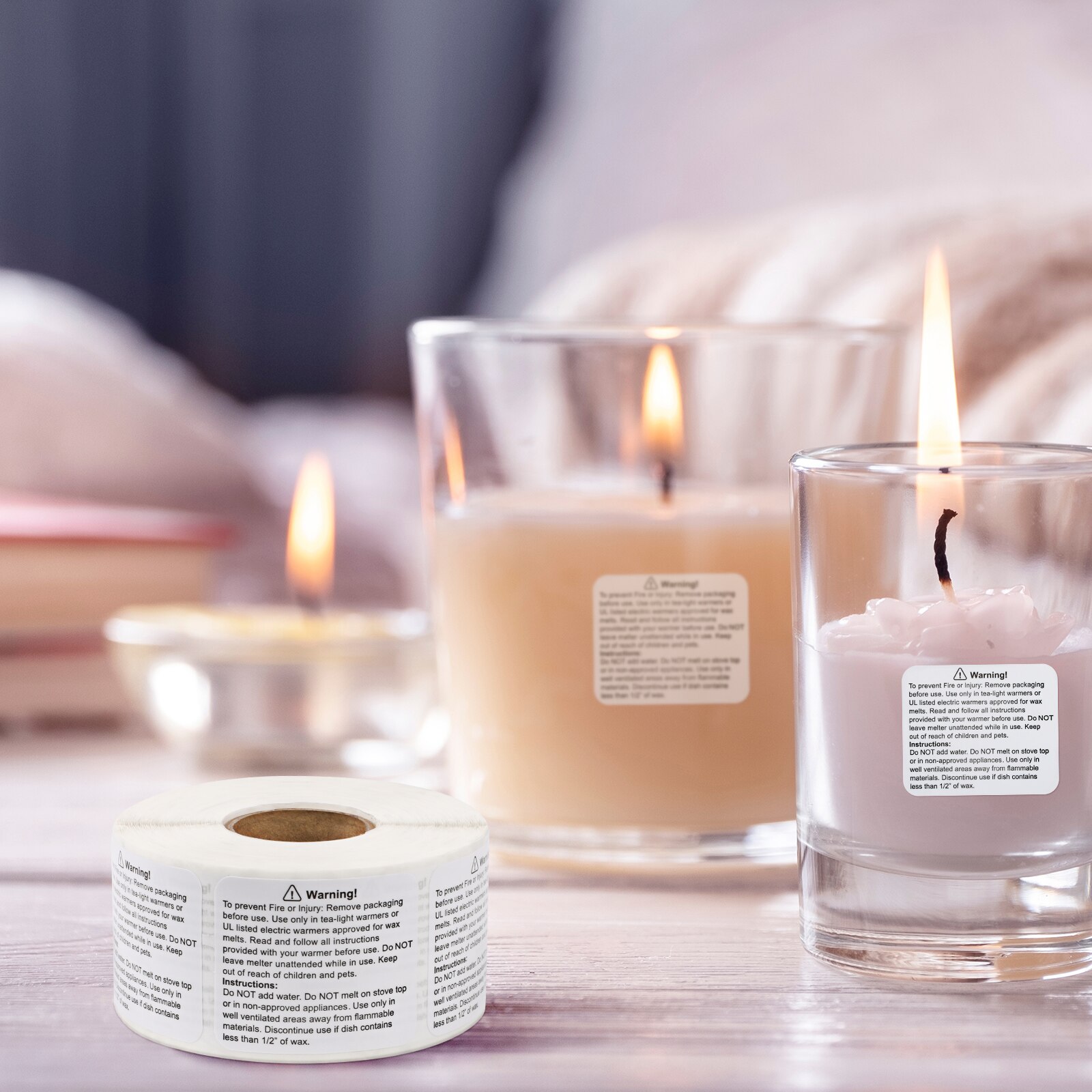 500pcs/roll Candle Warning Label Candle Jar Container Sticker Waterproof Candle Safety Label Vow Sticker Label 3.8cm