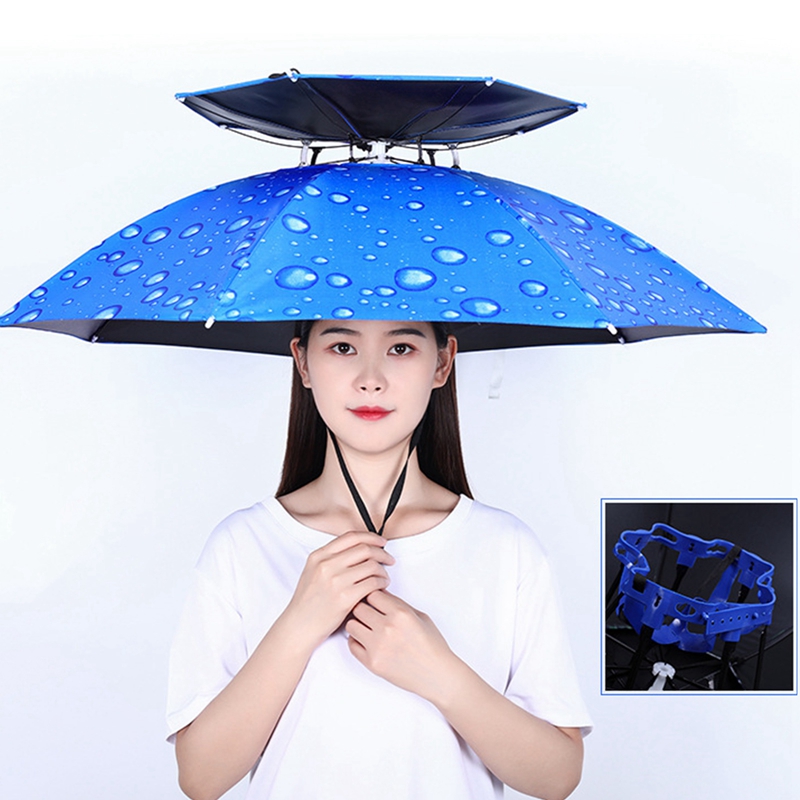 Chapéu guarda-chuva de camada dupla, chapéu ajustável para pesca, acampamento, dia chovendo, mão livre, guarda-chuva, praia, guarda-sol, chapéus dobráveis: Transparente