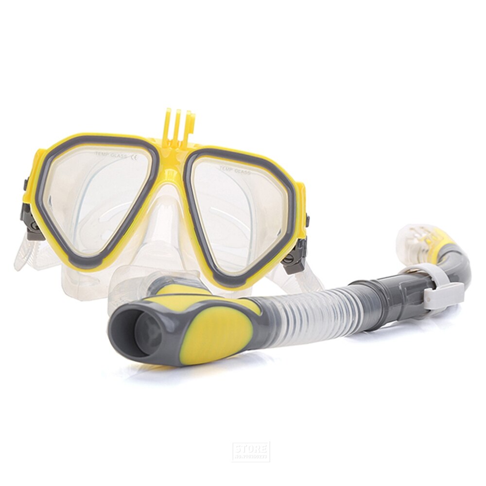 Adult Dive Mask Swimming Tube Anti Fog Underwater Scuba Snorkeling Goggles Glasses Respiratory Masks Dive Equipment: M2057 GY YE BRACKET / L/XL