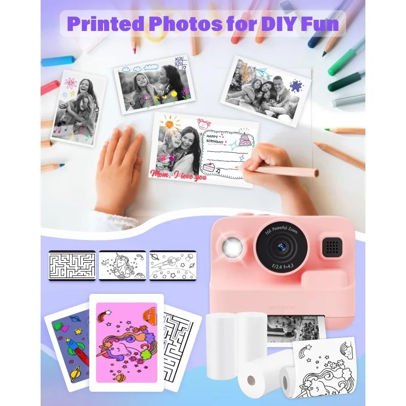 Kids Camera Instant Print Refill for Kids Instant Camera Thermal Printing BPA Free,57x25mm White Non-Adhesive Photo Print Rolls