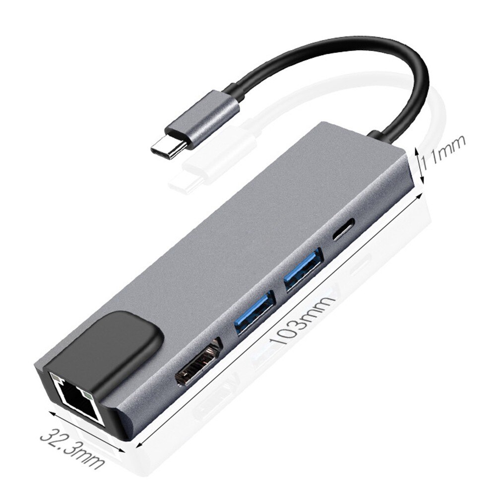 USB-C Om RJ45 Hdmi Type C Opladen Poort Hub Gigabit Ethernet Lan 4K Voor Macbook Pro Air Pro M1 A2237 A2238 Air 13.3 Charger: 5 Ports