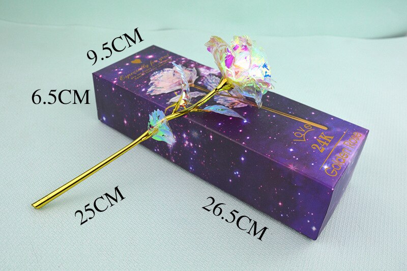 Glitterkleurige gouden rozendoos galaxy roos met liefdesbasis lichtgevende roos valentijn moederdag jubileum