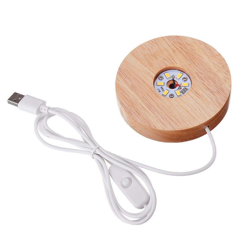 Wood Lamp Base White Light Rechargeable Remote Control Wood LED Light Rotating Display Stand Lamp Holder Lamp Base