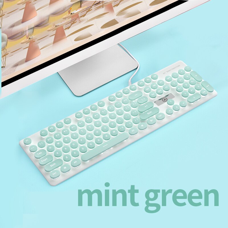 Punk Backlit Gaming Keyboard and Mouse Mechanical Feel Round Keycaps USB Wired Cherry Pink Keyboard Mouse Headphone for PC Gamer: SMT3C517Green