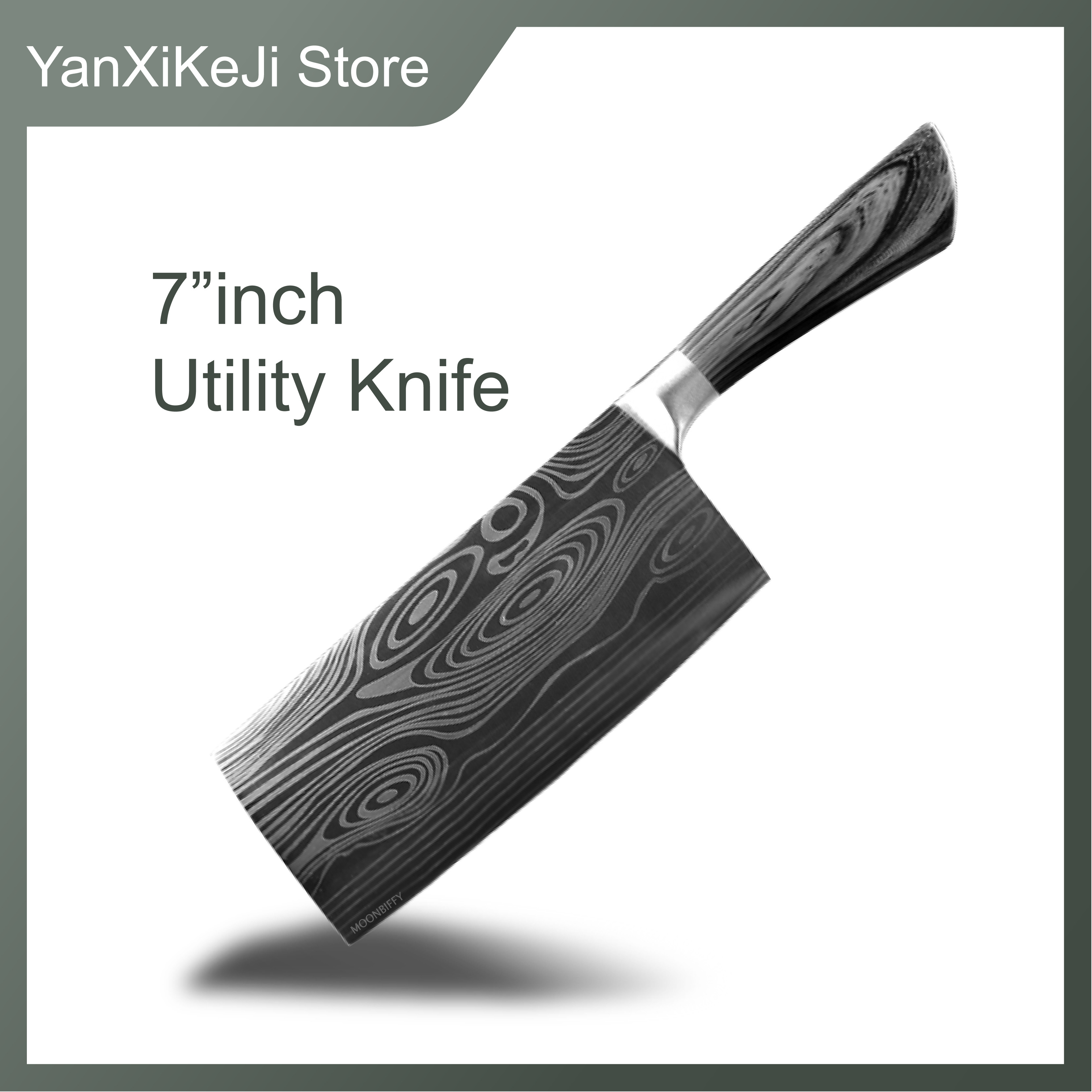 Kitchen Knife 5 7 8 inch 7Cr17 440C Stainless Steel Utility Cleaver Chef Knife Damascus Drawing Meat Santoku Cooking Tool Set: 7 inch Cleaver