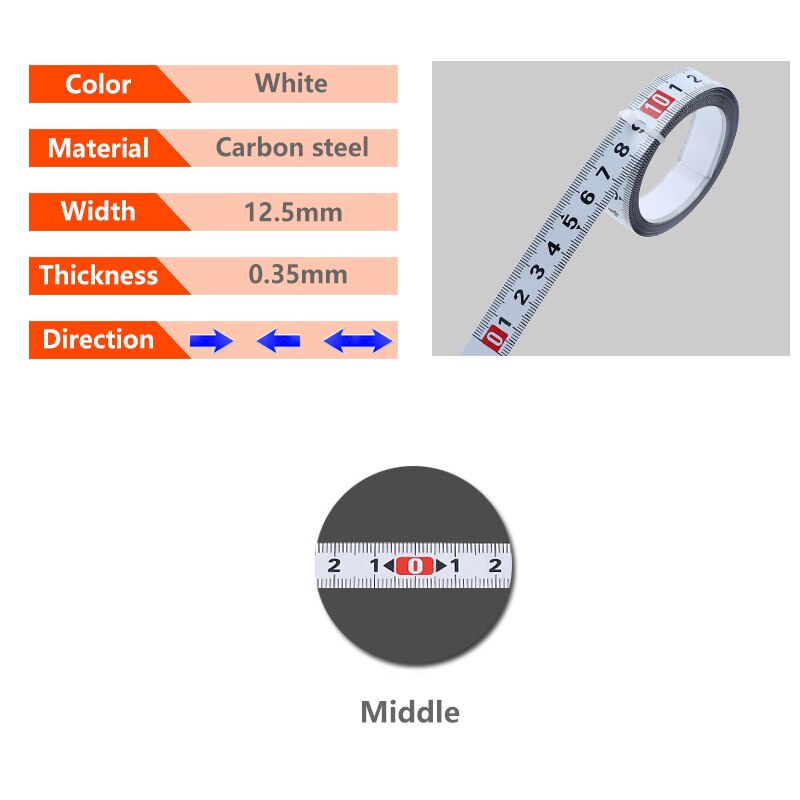 Cinta métrica t-track herramienta autoadhesiva para carpintería regla métrica de 12.5/16/19MM de ancho para enrutador de inglete medición de sierra de mesa: 12.5mm White-Middle / 5 meses
