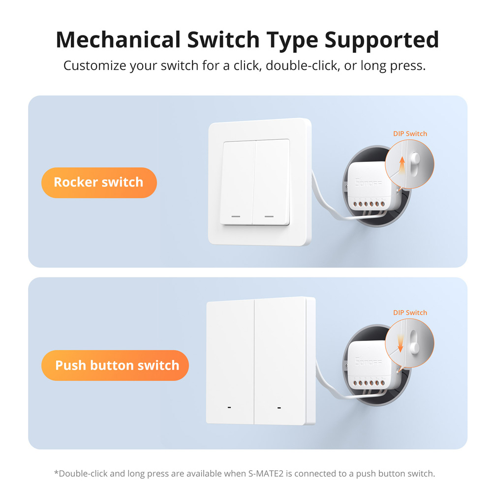 SONOFF S-MATE2 Extreme Switch Mate Local Control Mechanical Switch Support MINI Size Two-Way eWeLink Remote Control via MINIR4