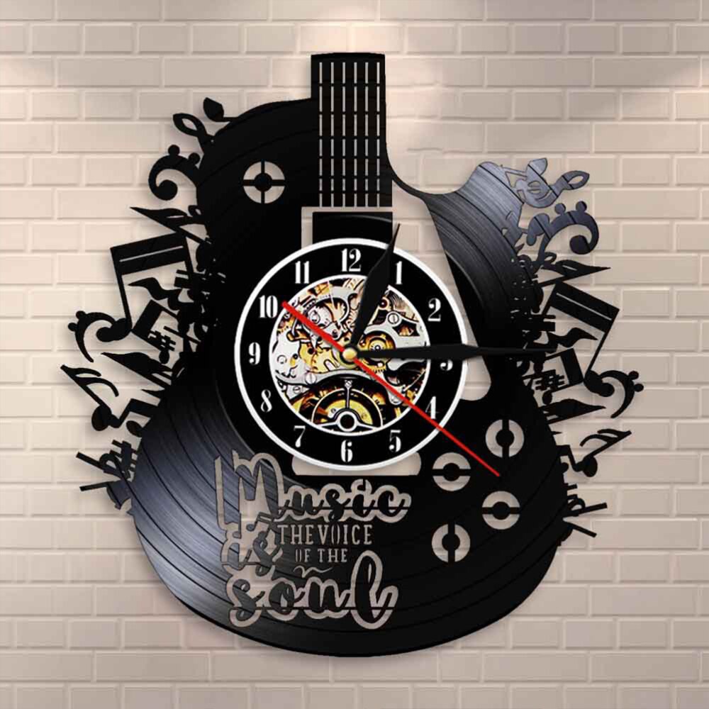 Reloj de pared de vinilo con forma de guitarra, colgante, , LED decorativo, sin lámpara, 1 ud.