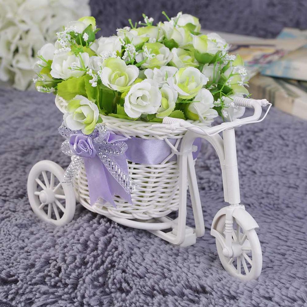 Beauté rotin Tricycle vélo fleur panier Vase stockage jardin mariage fête décoration bureau chambre tenant bonbons: VIOLET