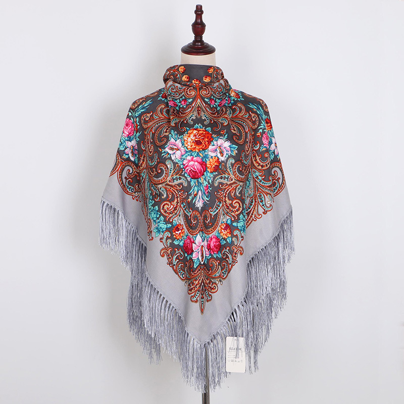 Rysk halsduk ukrainska fransade sjalar traditionella blommiga polska kvinnor hals huvud wrap vintage antik huvud hijab scarf poncho