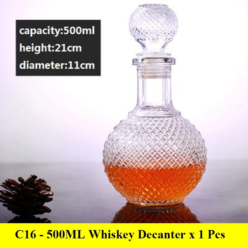 Decantadores de whisky de vidrio sin plomo para licor Scotch Bourbon, botella de copa de vino de 3 estilos, novedoso, 1000ml: Verde