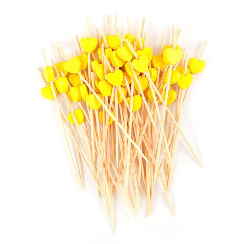 100 pièces 12cm jetable bambou coeur brochette fruits Dessert gâteau signe Cocktail choisir mignon nourriture bâton Buffet décoration de gâteaux fête